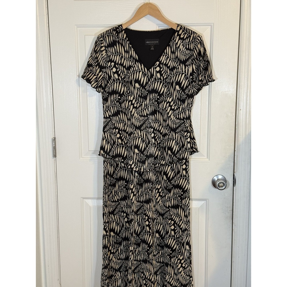 Connected Apparel Black  Leaf Flutter Sleeve Sheath Long Dress 10 fall church